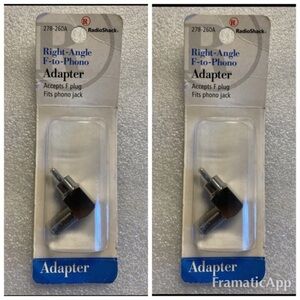 Pair of Radio Shack RCA Phono Male to F-Connector Female Angled Adapters